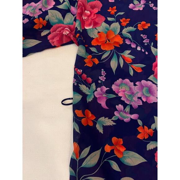 Victoria's Secret Kimono Robe Women's One Size Blue Satin Floral Gold Label VTG - Picture 3 of 12